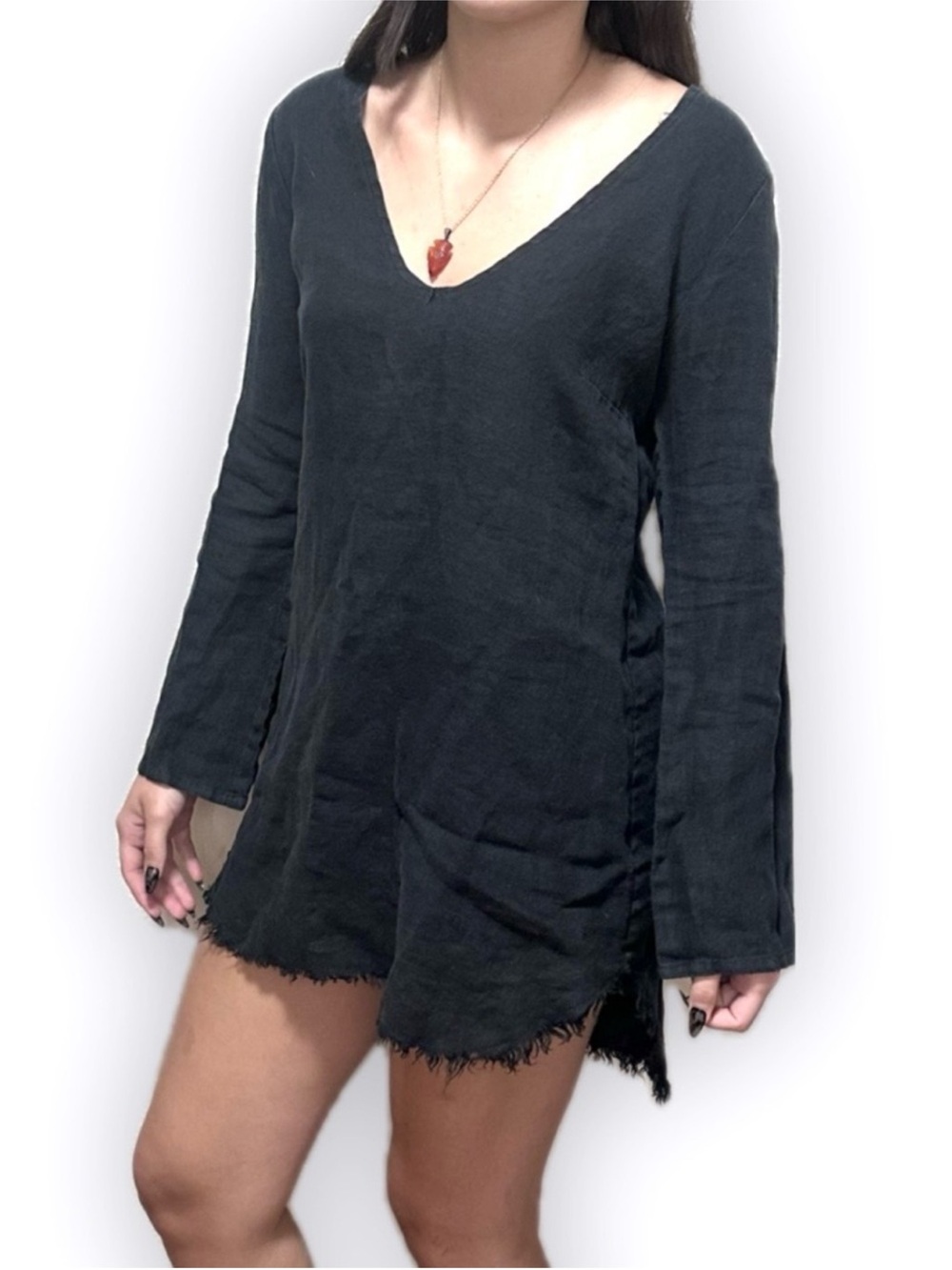 FAITHFULL Black Linen Mini Dress